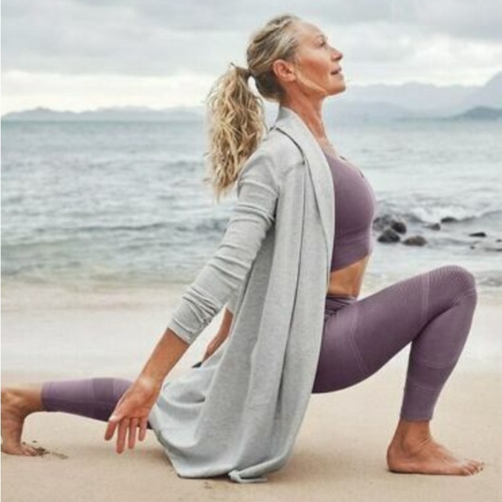 Athleta Coaster Canopy Nirvana Wrap Open Front Long Cardigan Fog Grey Heather M